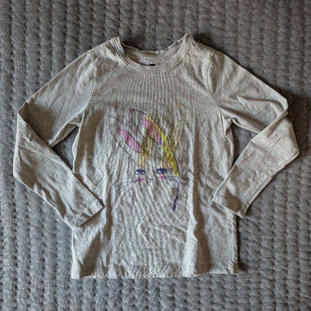 Tea Collection Girls Bunny Graphic Long Sleeve Tee - Like New - Gray - Size 10